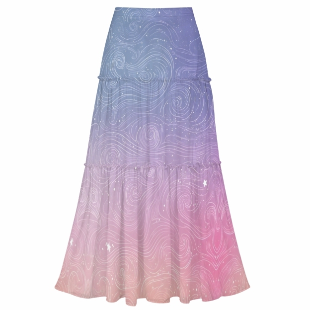 Gradient Celestial One Shoulder Cut Out One Piece Swimsuit with Tiered Maxi Skirt