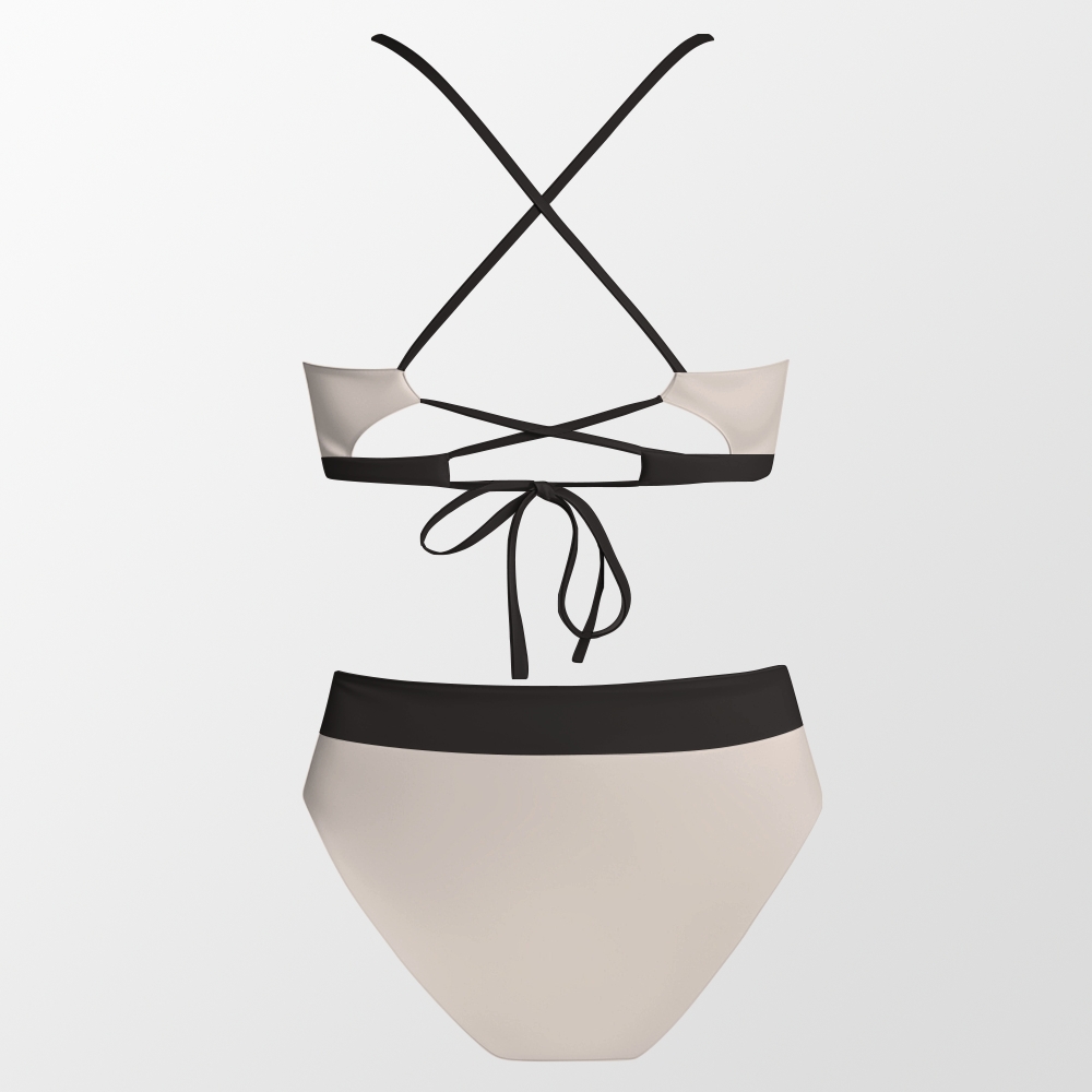 Minimalist Contrast Scalloped Edge Bikini Top and High Waist Bottom Two Piece Set