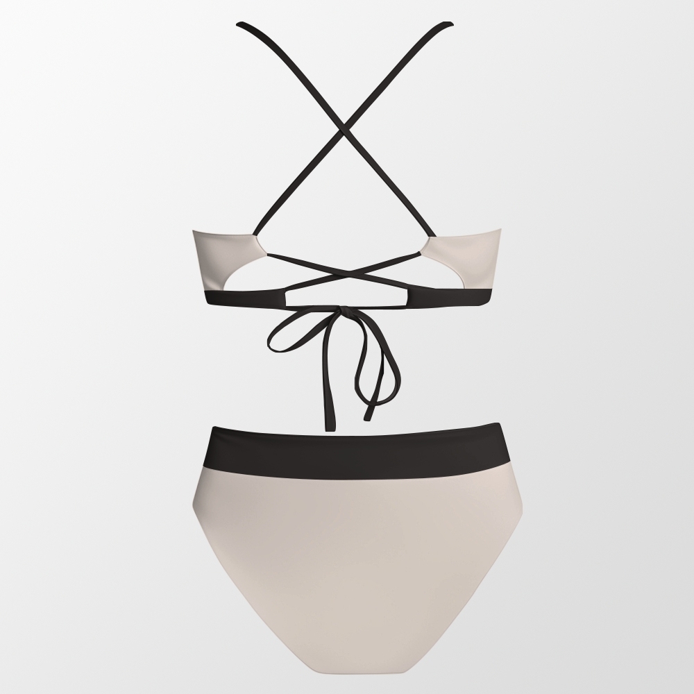 Minimalist Contrast Scalloped Edge Bikini Top and High Waist Bottom Two Piece Set