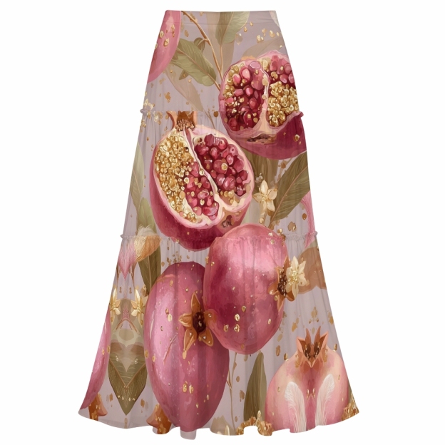 Pomegranate Print One Shoulder Cut-Out One-Piece Swimsuit and Tiered Skirt Set