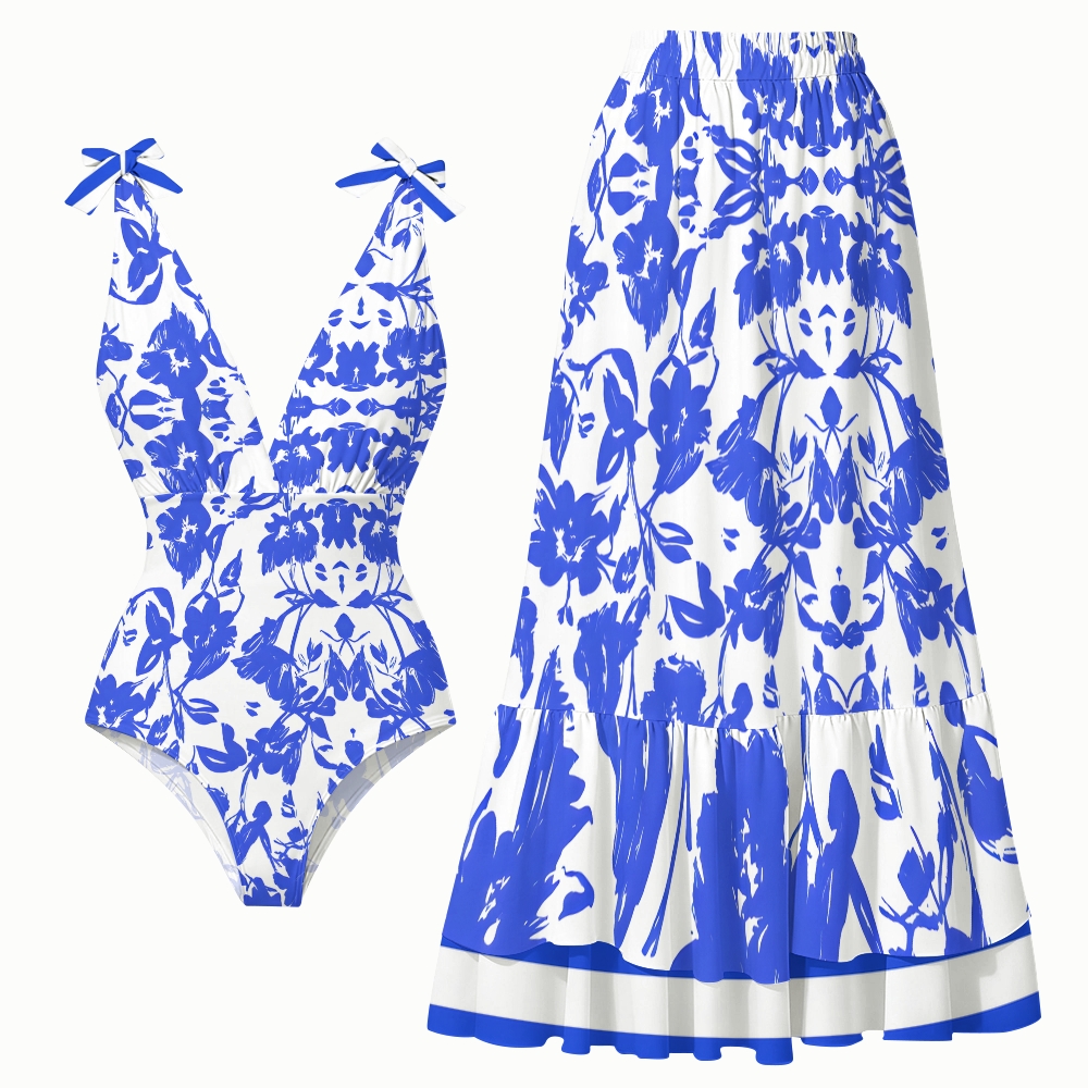 Women's Wild Blossom One-Piece Swimsuit and Matching Maxi Skirt