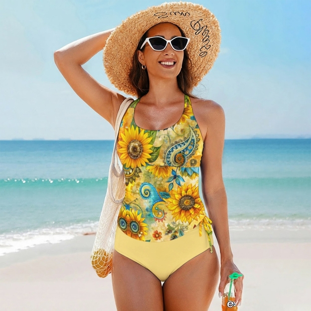Women's Sunflower Fields Pattern Two Piece Swimsuit