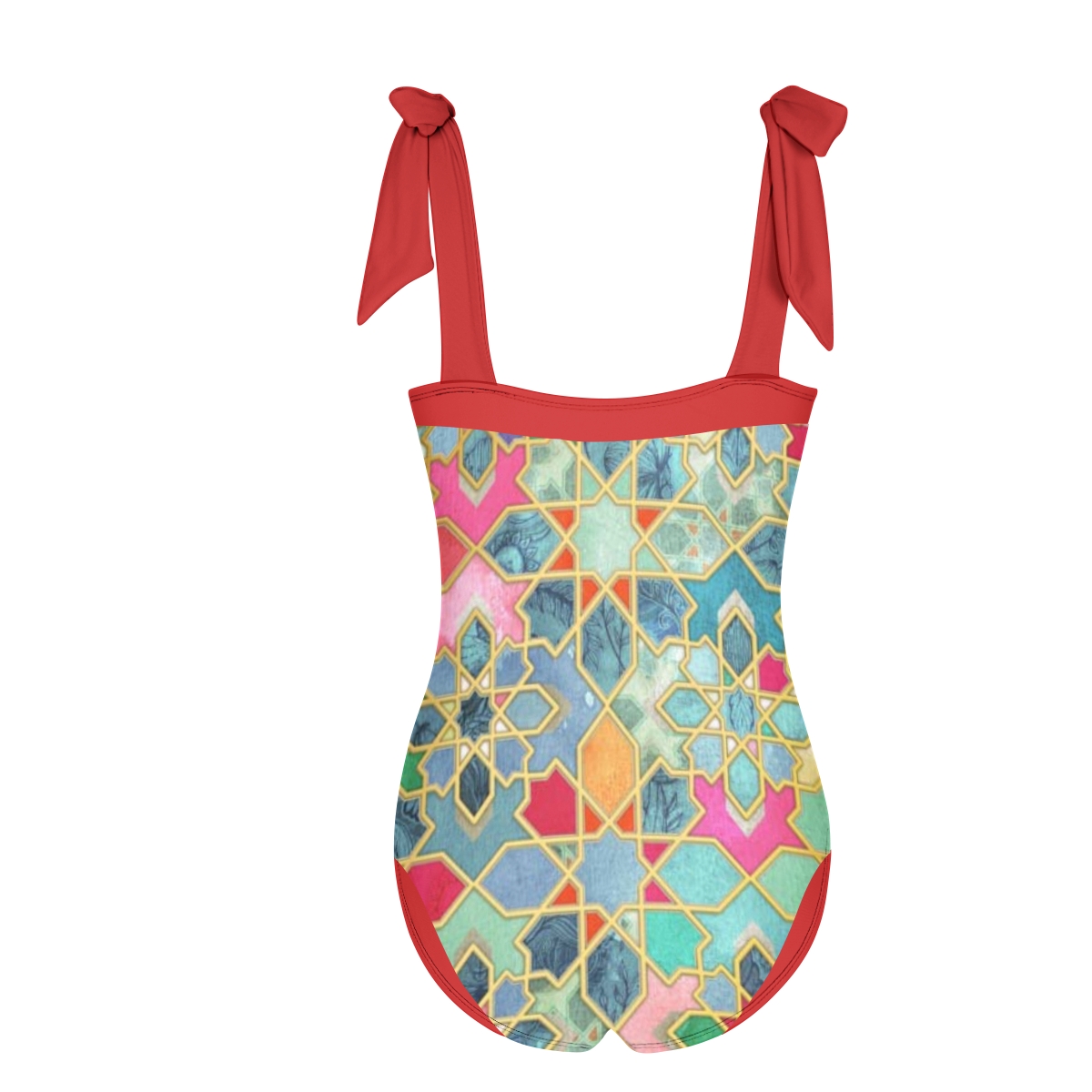 Women's Islamic Geometric Print One Piece Swimsuit with Matching Sarong Skirt