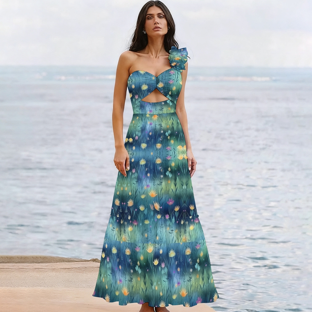 Women's Twilight Meadows Pattern One-Piece Swimsuit and Matching Maxi Skirt