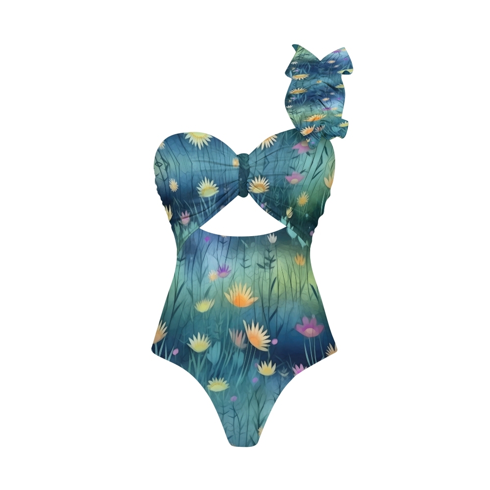 Women's Twilight Meadows Pattern One-Piece Swimsuit and Matching Maxi Skirt