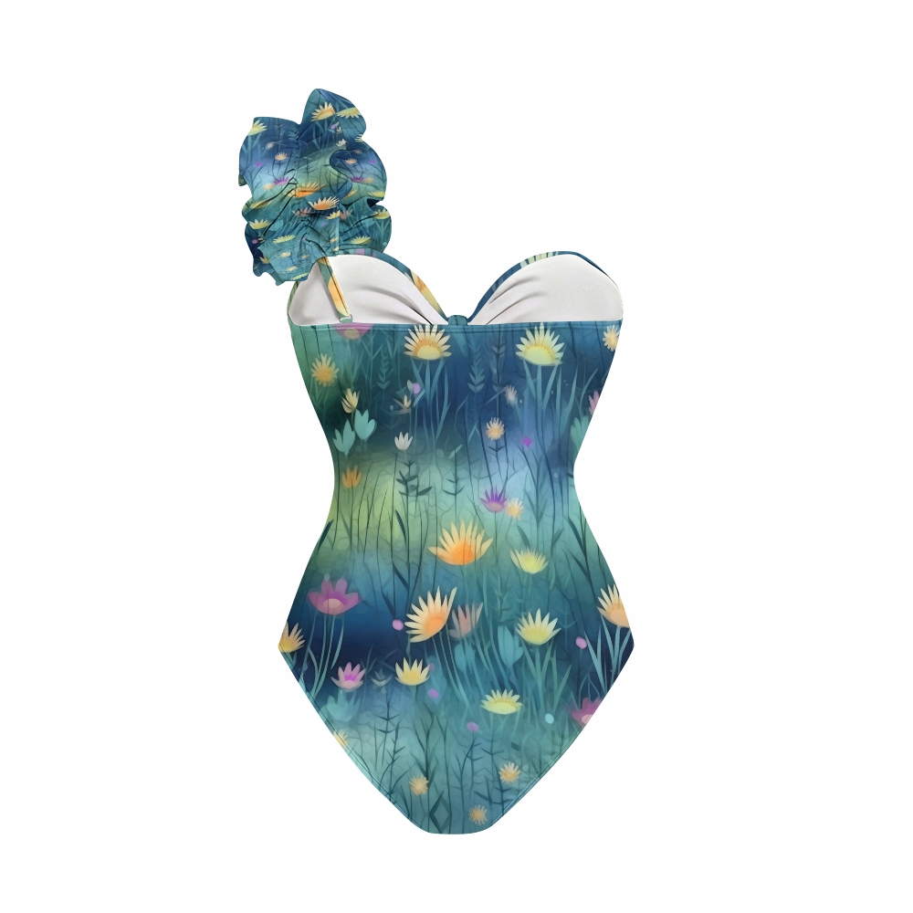 Women's Twilight Meadows Pattern One-Piece Swimsuit and Matching Maxi Skirt