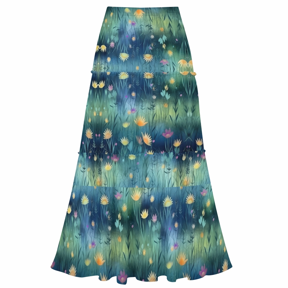 Women's Twilight Meadows Pattern One-Piece Swimsuit and Matching Maxi Skirt