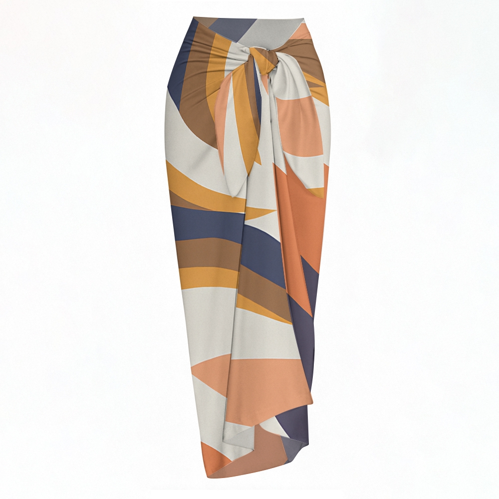 Modern Artistic One Piece Swimsuit Set with Crisscross Halter Cutout Design and Matching Sarong