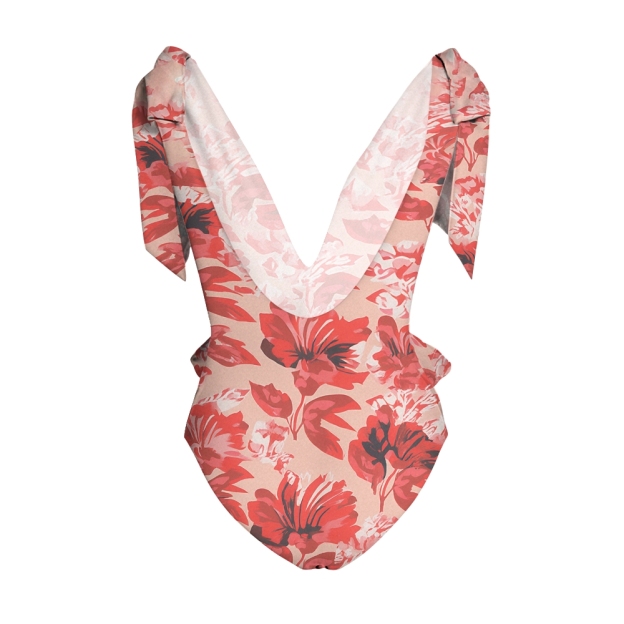 Floral Print Tie Shoulder Straps One Piece Swimsuit and Matching Sarong Skirt