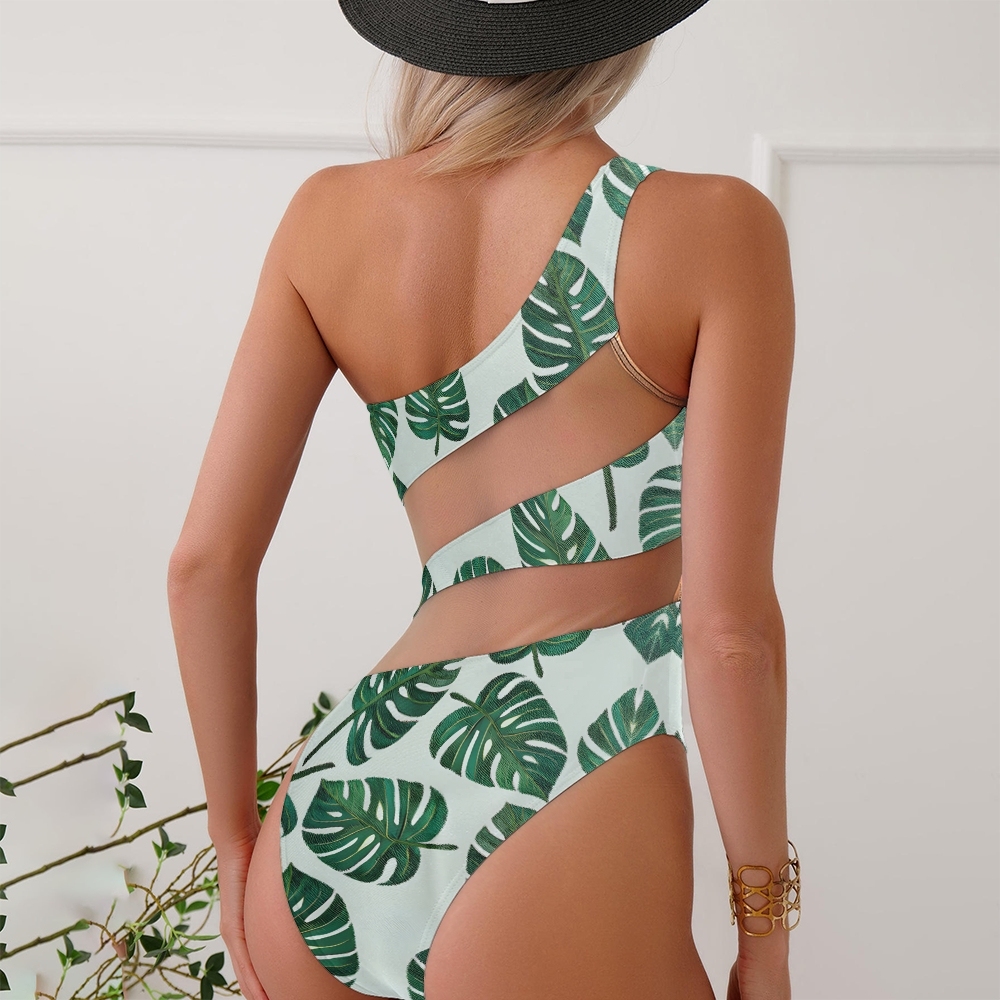Women's Monstera Watercolor Pattern One-Piece Swimsuit
