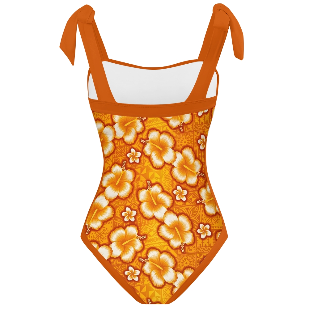 Women's Hibiscus Traditional Tattoo One-Piece Swimsuit