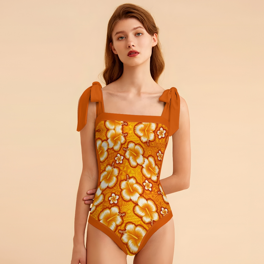 Women's Hibiscus Traditional Tattoo One-Piece Swimsuit