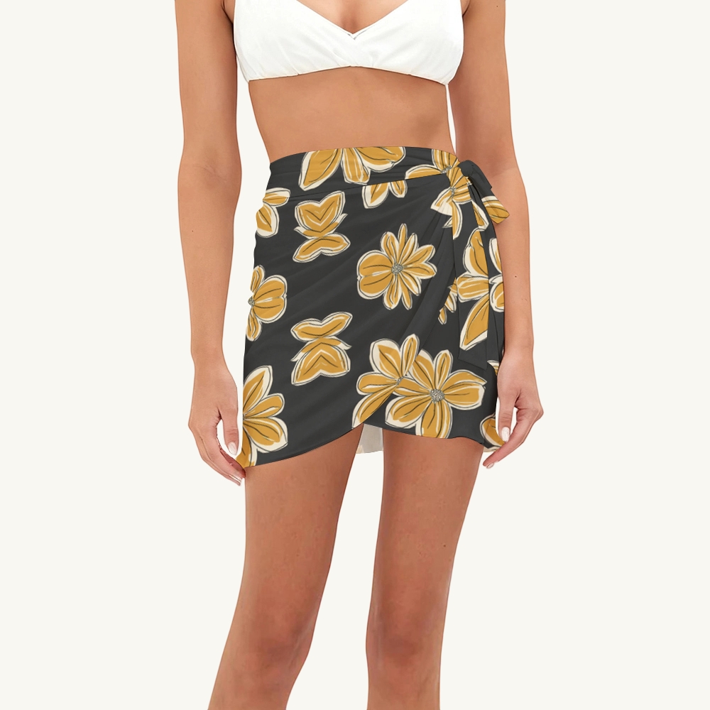 Floral Print One-Shoulder One-Piece Swimsuit and Mini Tie Wrap Skirt