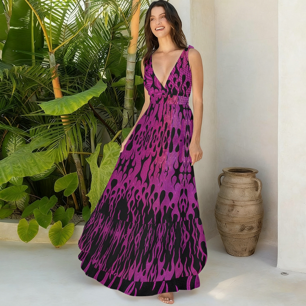 Women's Hologram Flame One-Piece Swimsuit and Matching Maxi Skirt