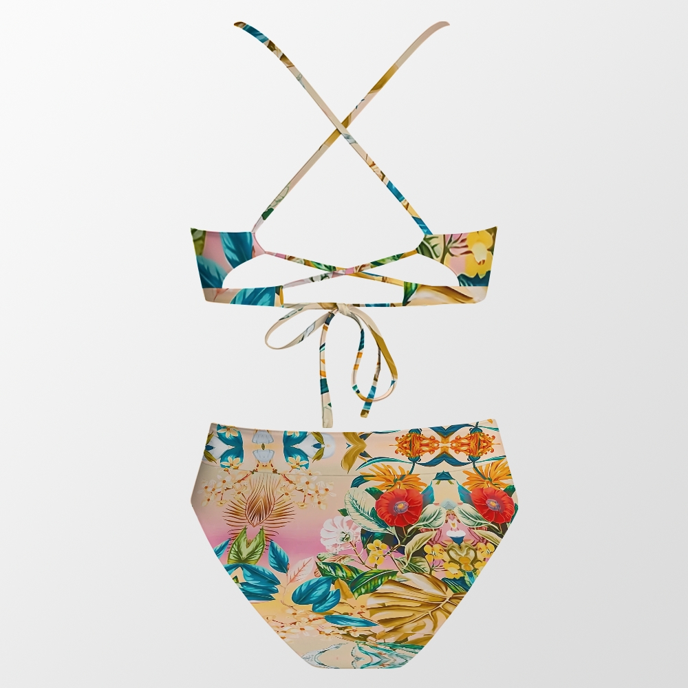 Tropical Floral One-Piece Swimsuit with Matching Sarong Skirt