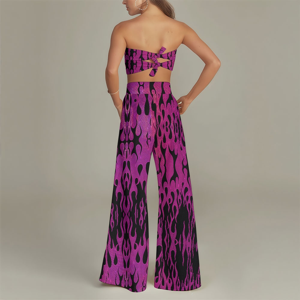 Women's Hologram Flame Two-Piece Swimsuit and Matching Pants