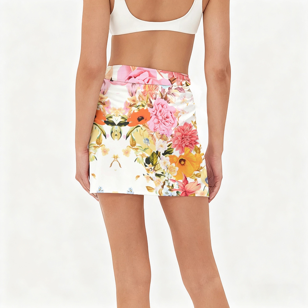 Floral One-Shoulder One-Piece Swimsuit and Wrap Sarong Skirt