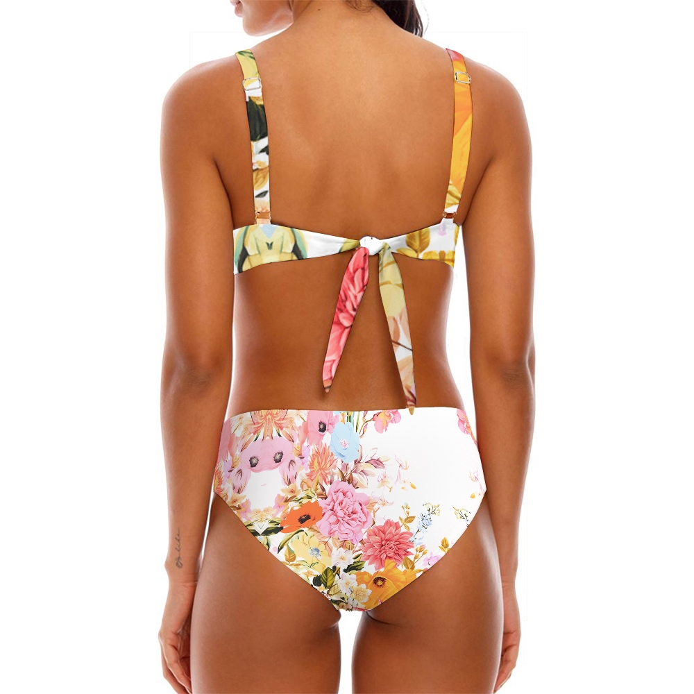 Floral Print Two-Piece Bikini Set and Wrap Sarong Skirt