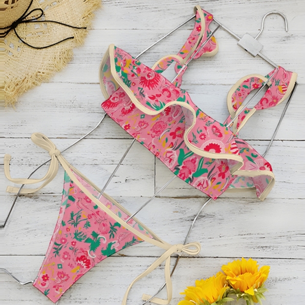 Women's Pink Floral Paradise Print Two-Piece Swimsuit
