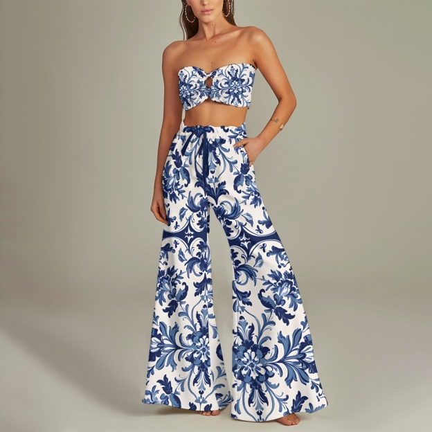 Women's Classic Seville Tiles Pattern Two-Piece Swimsuit and Matching Pants