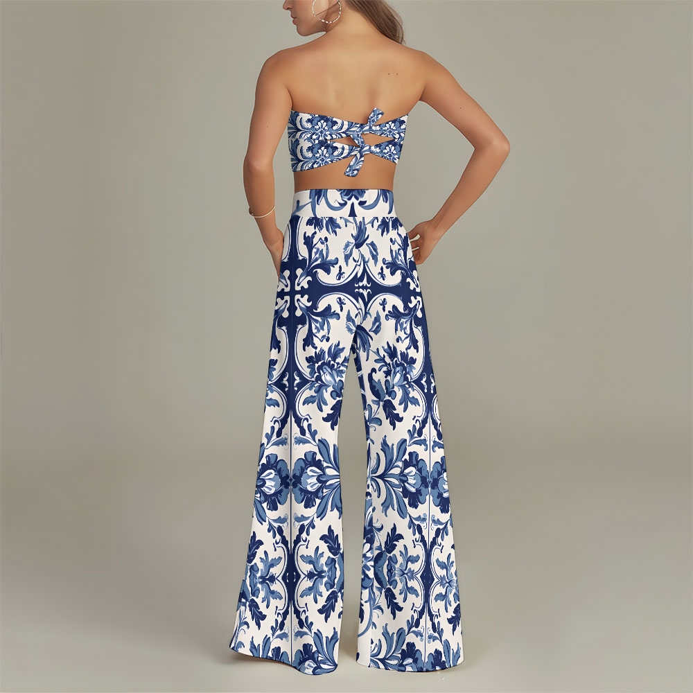 Women's Classic Seville Tiles Pattern Two-Piece Swimsuit and Matching Pants