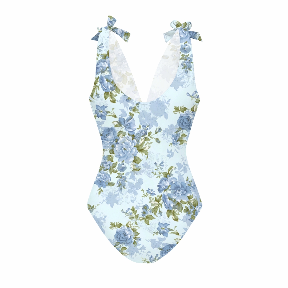 Soft Floral Print One-Piece Swimsuit with Matching Tiered Maxi Skirt