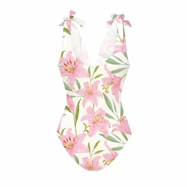 Pastel Lily One-Piece Swimsuit with Matching Tiered Maxi Skirt