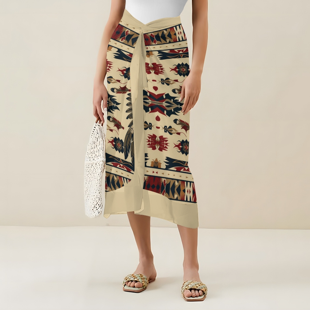 Women's Vintage Native American Pattern One-Piece Swimsuit and Matching Maxi Skirt