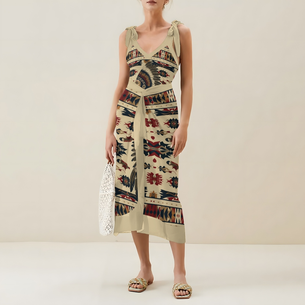 Women's Vintage Native American Pattern One-Piece Swimsuit and Matching Maxi Skirt