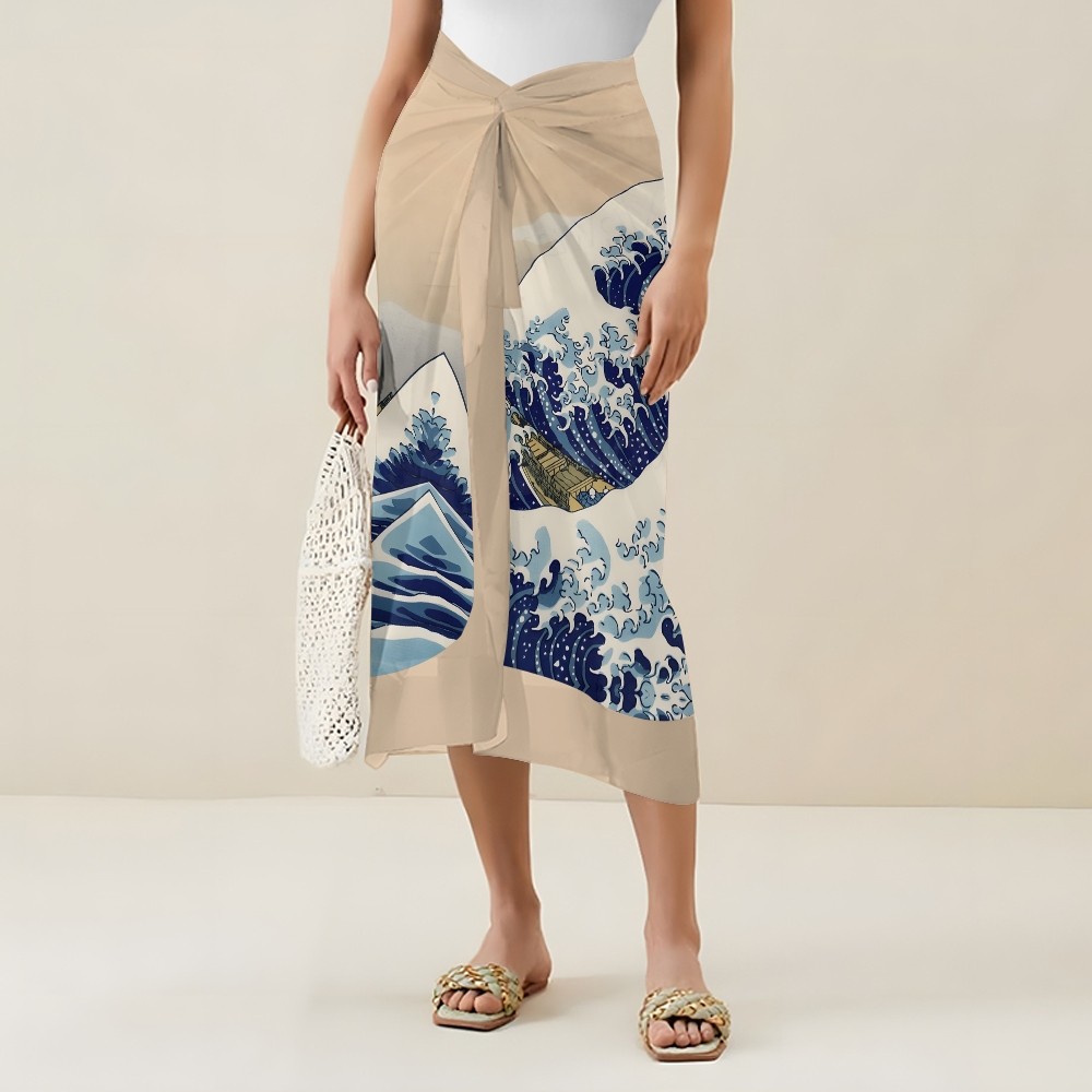 Women's The Great Wave off Kanagawa One-Piece Swimsuit and Matching Maxi Skirt