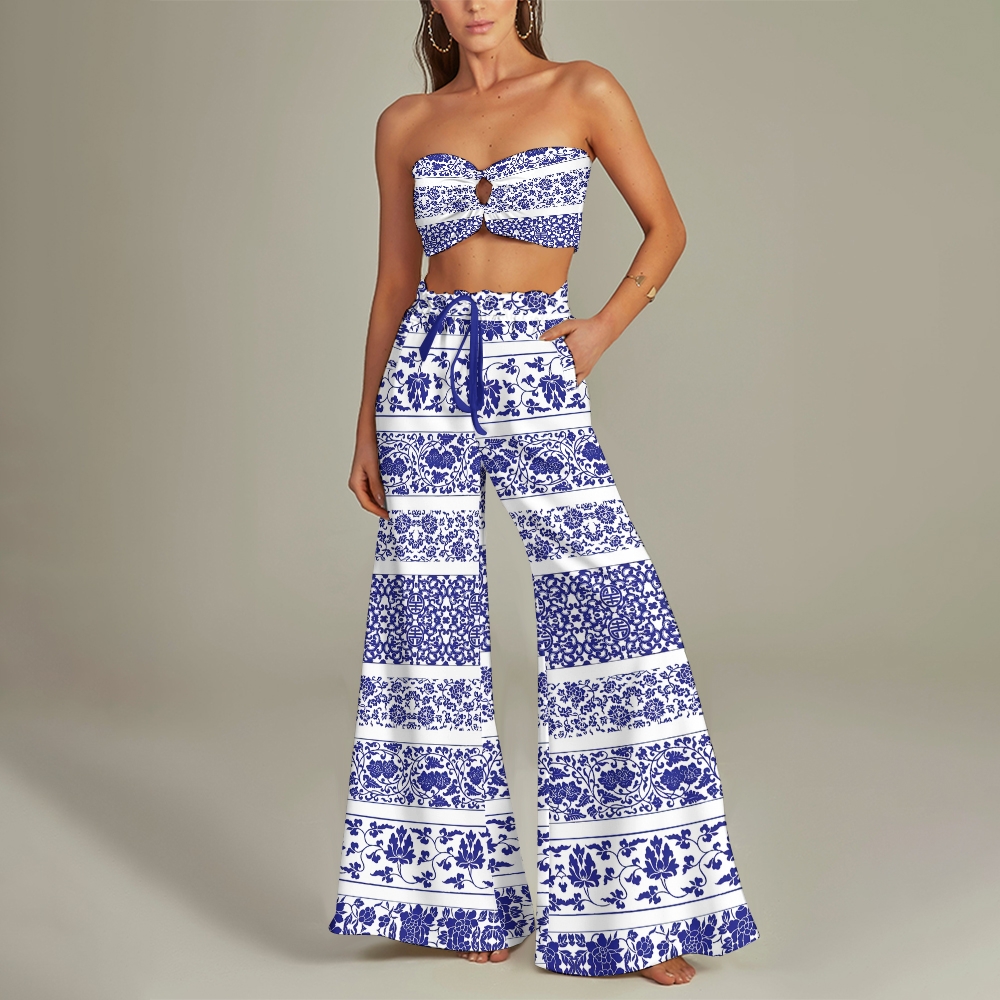 Women's Vintage Floral and Vine Print Two-Piece Swimsuit and Matching 