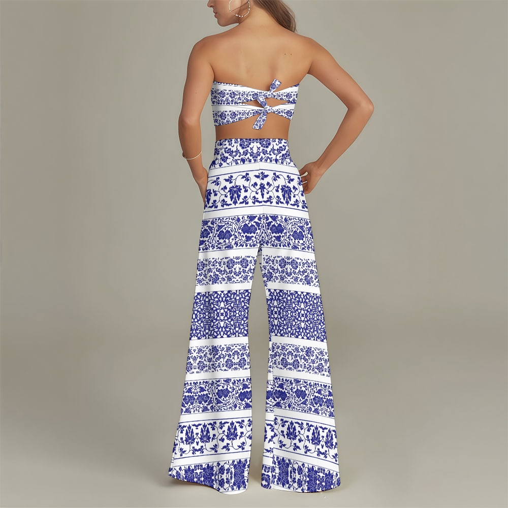 Women's Vintage Floral and Vine Print Two-Piece Swimsuit and Matching Pants
