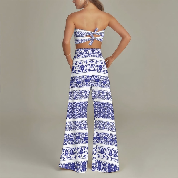 Women's Vintage Floral and Vine Print Two-Piece Swimsuit and Matching Pants