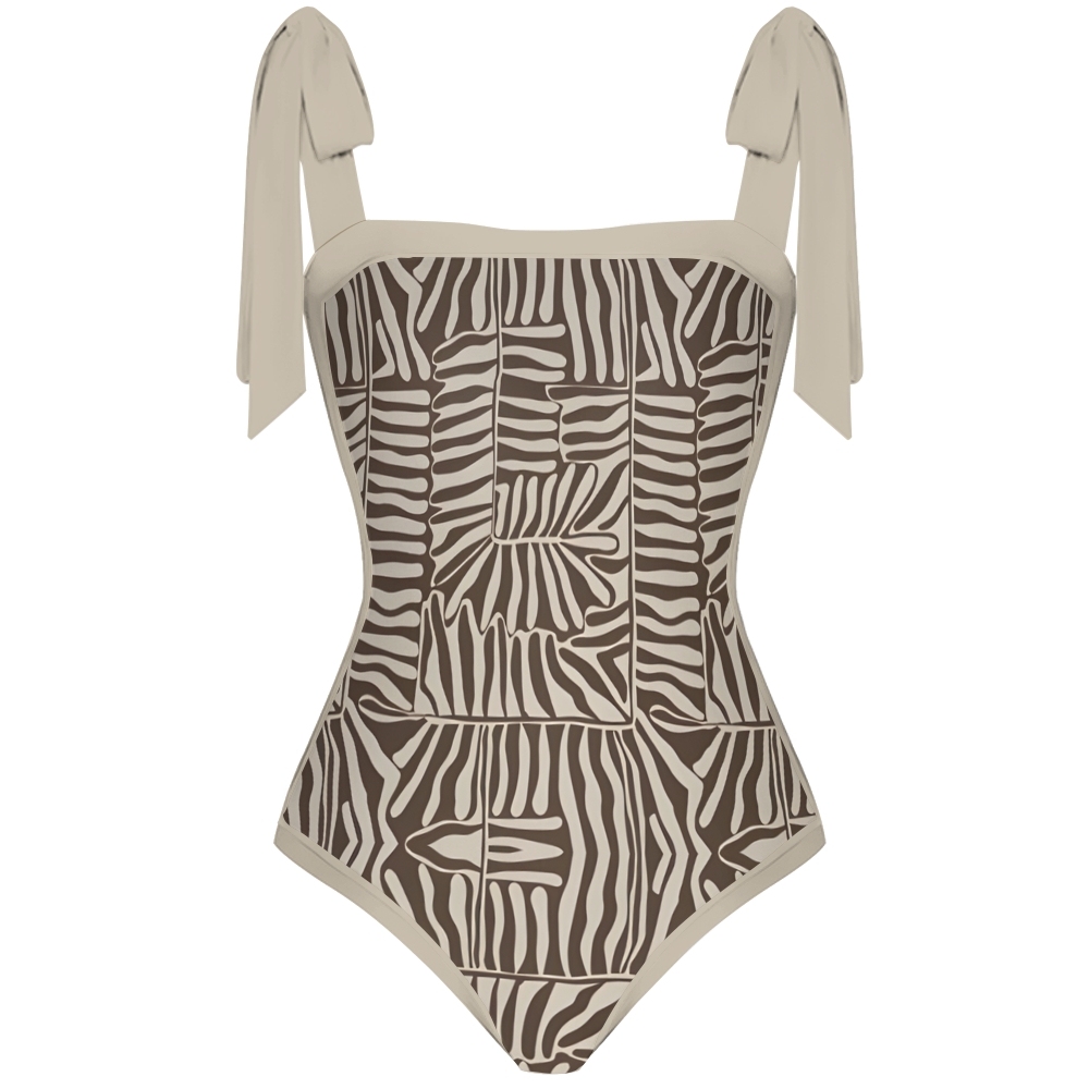 Women's Chocolate Checkerboard Palm Print One-Piece Swimsuit