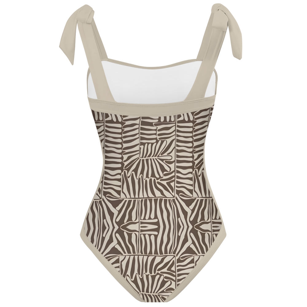 Women's Chocolate Checkerboard Palm Print One-Piece Swimsuit