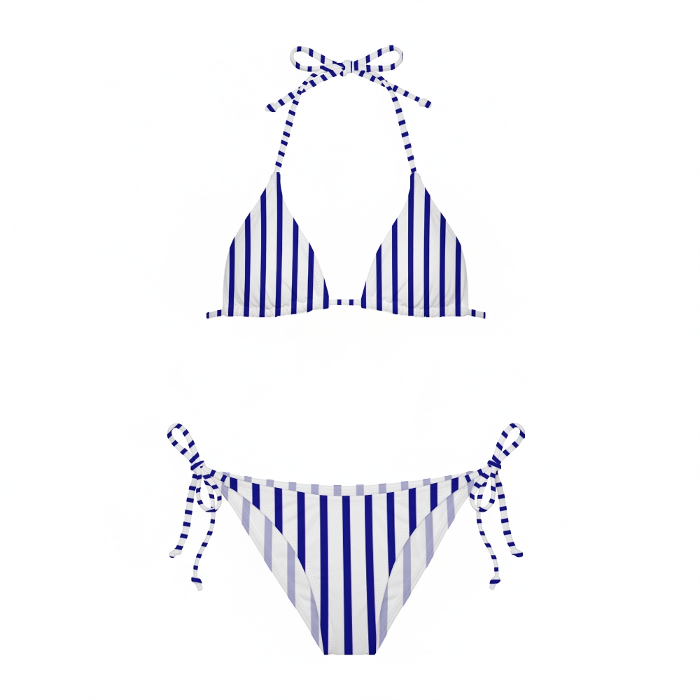 Women's Blue Stripe Print Two-Piece Swimsuit
