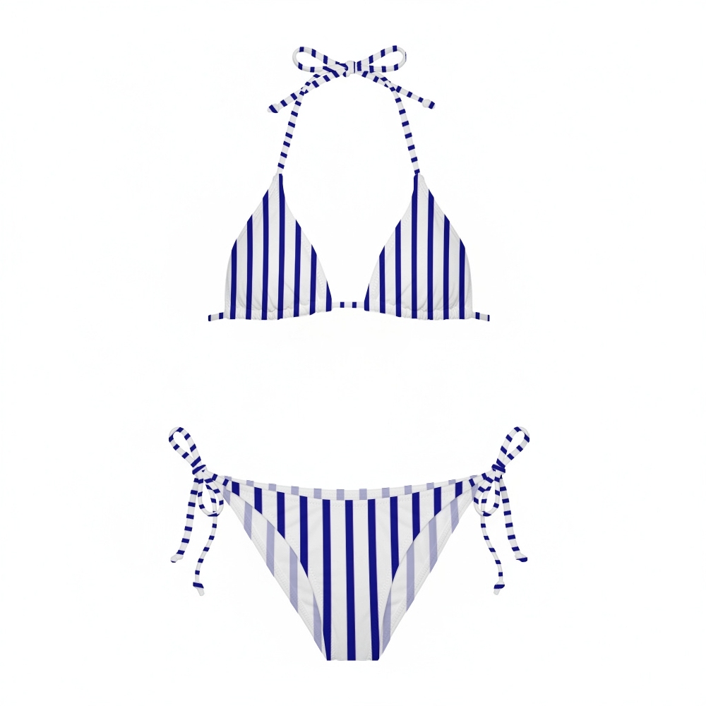 Women's Blue Stripe Print Two-Piece Swimsuit