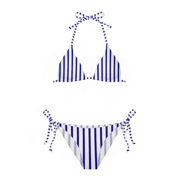 Women's Blue Stripe Print Two-Piece Swimsuit