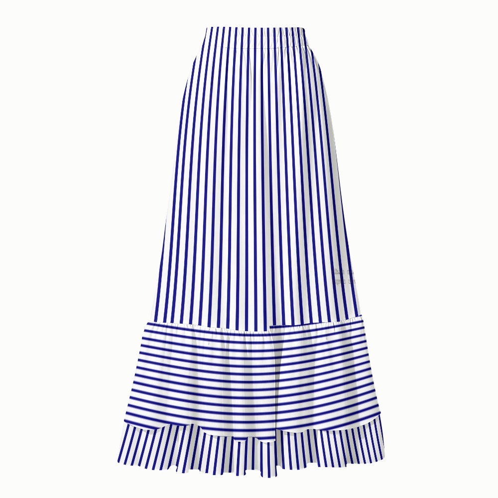 Women's Blue Stripe Print One-Piece Swimsuit with Skirt