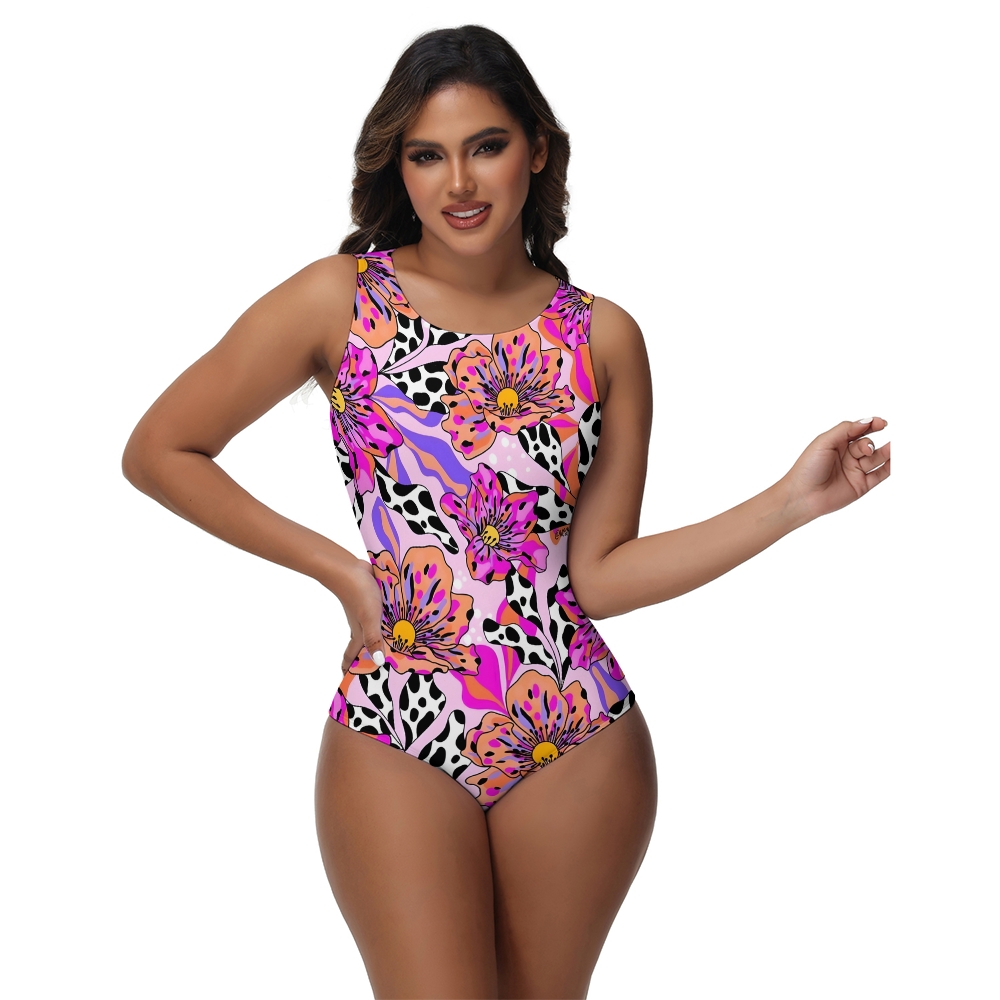 Women's Tropical Hibiscus Print One-Piece Swimsuit