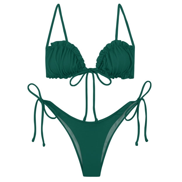 Sexy Two Piece Bikini with Solid Color Triangle Top and Adjustable Tie Bottoms