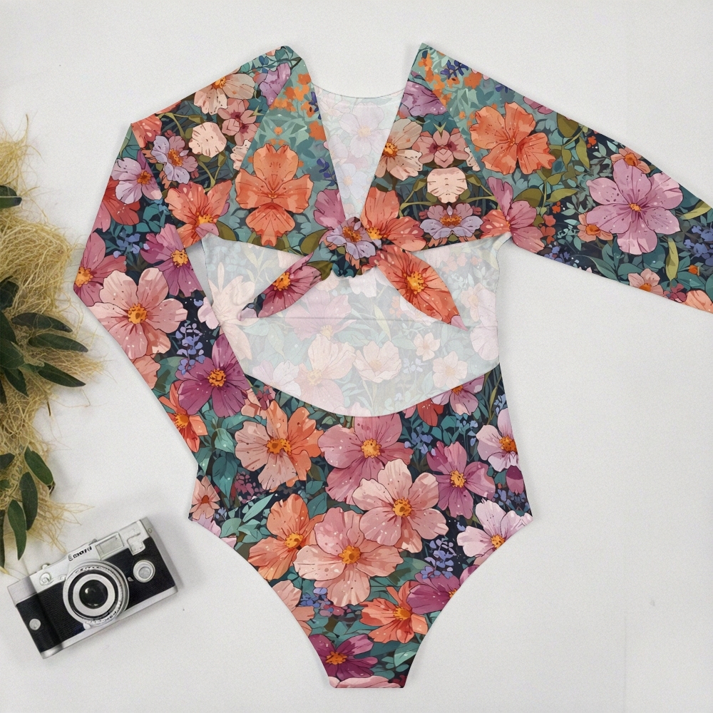 Women's Tropical Bloom Long-Sleeve One-Piece Swimsuit