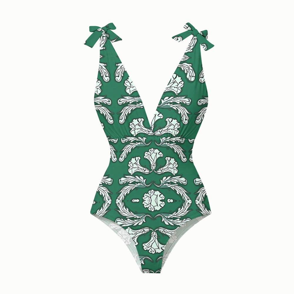 Women's Symmetrical Floral Print One-Piece Swimsuit with Skirt