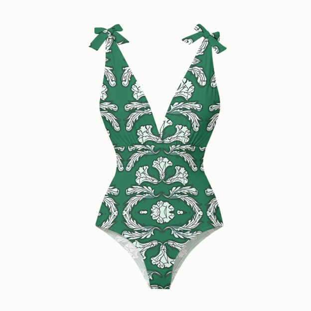 Women's Symmetrical Floral Print One-Piece Swimsuit with Skirt