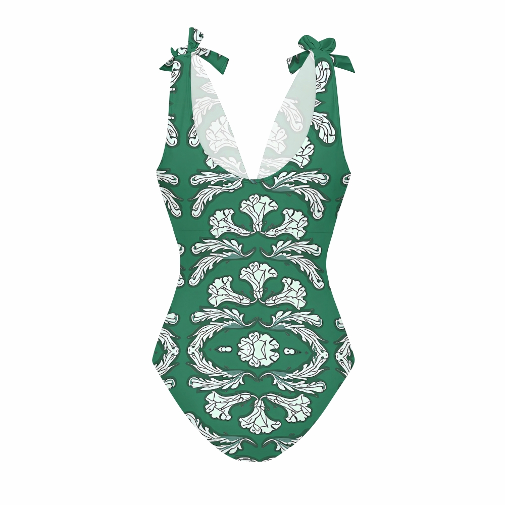 Women's Symmetrical Floral Print One-Piece Swimsuit with Skirt