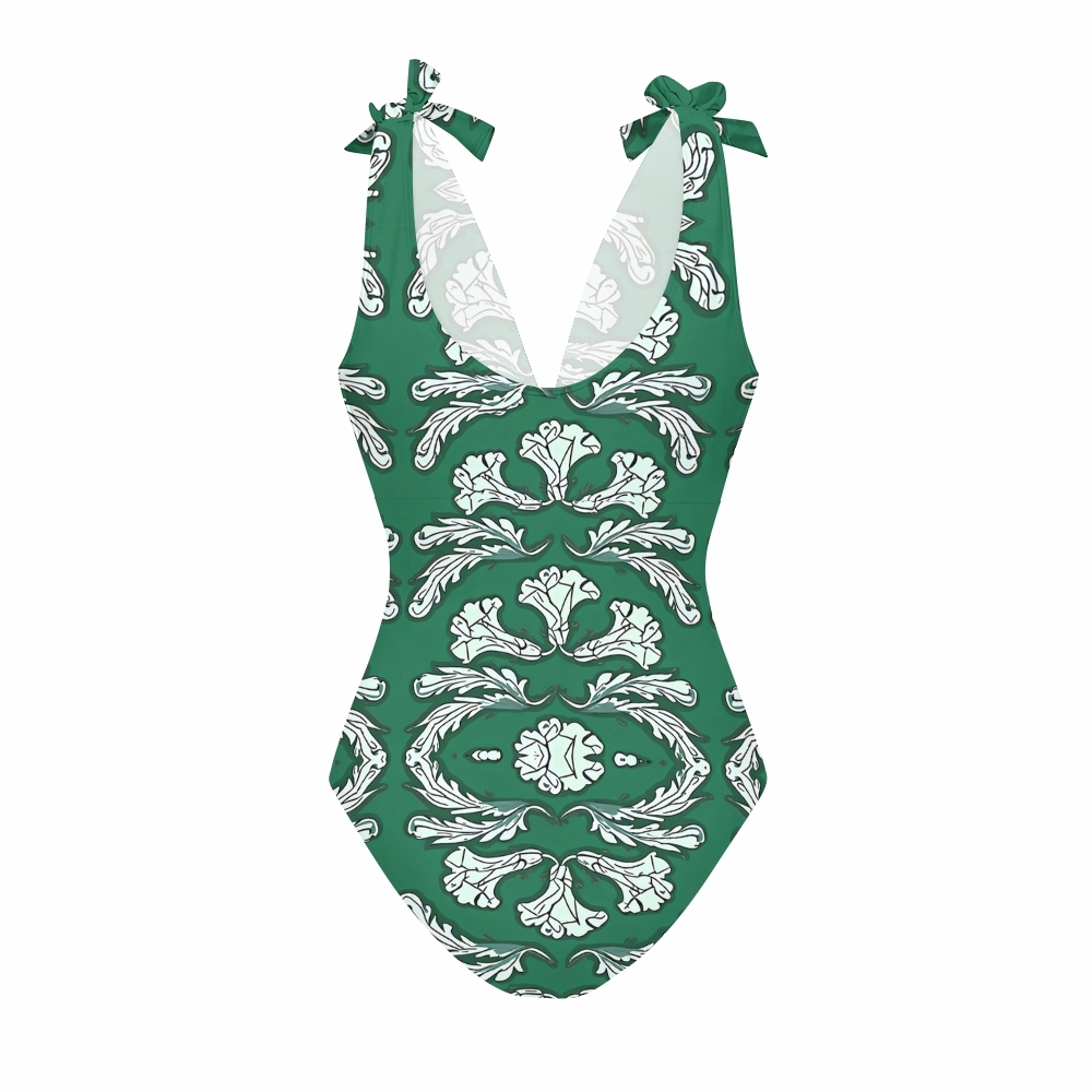 Women's Symmetrical Floral Print One-Piece Swimsuit with Skirt