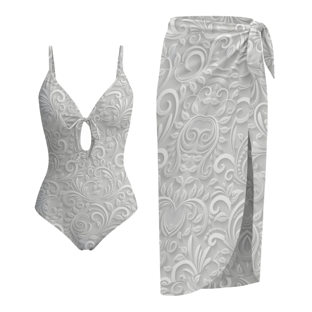 Women's Vintage Baroque Print One-Piece Swimsuit with Skirt