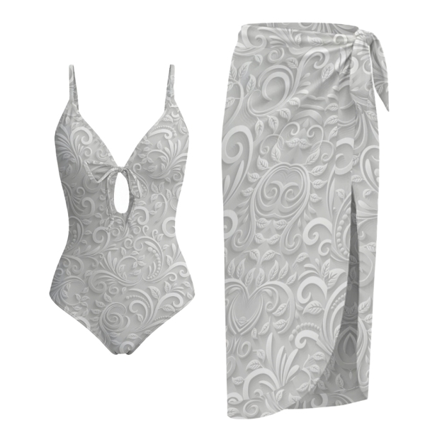 Women's Vintage Baroque Print One-Piece Swimsuit with Skirt