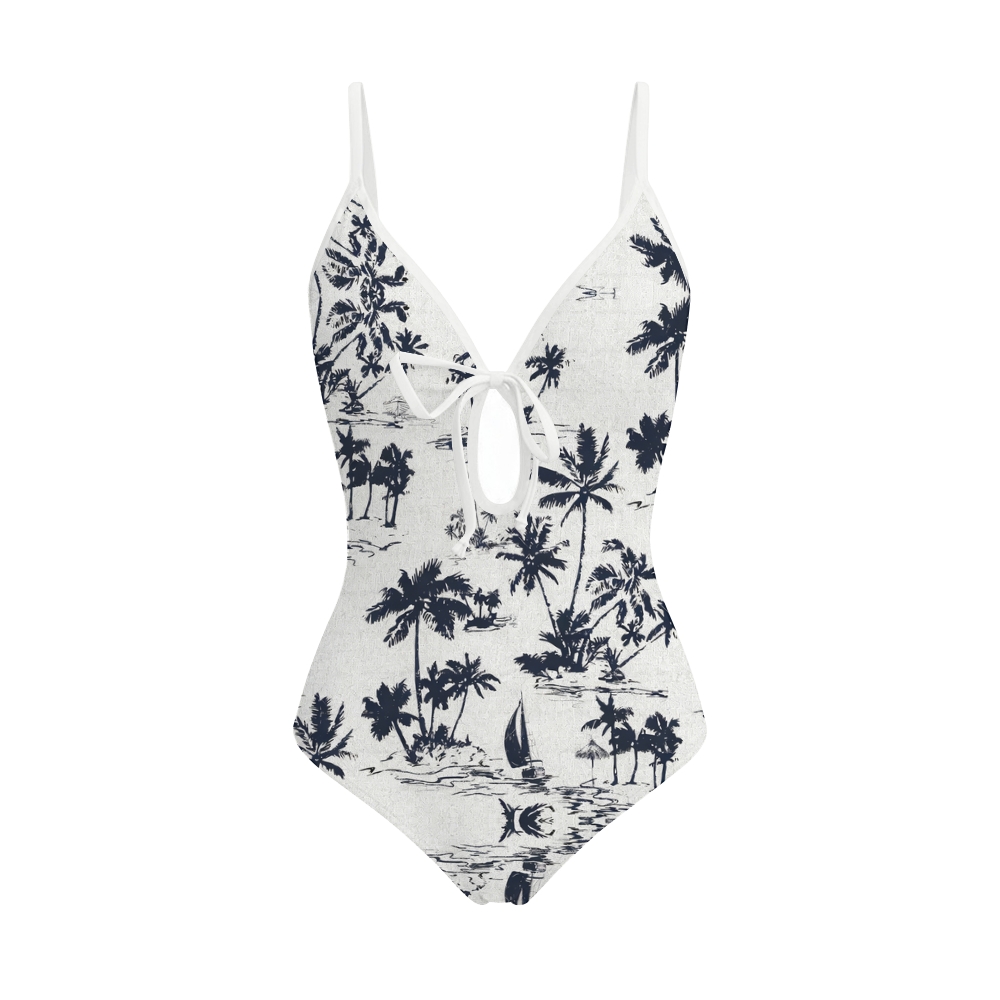 Women's Tropical Beach and Boats One-Piece Swimsuit with Skirt