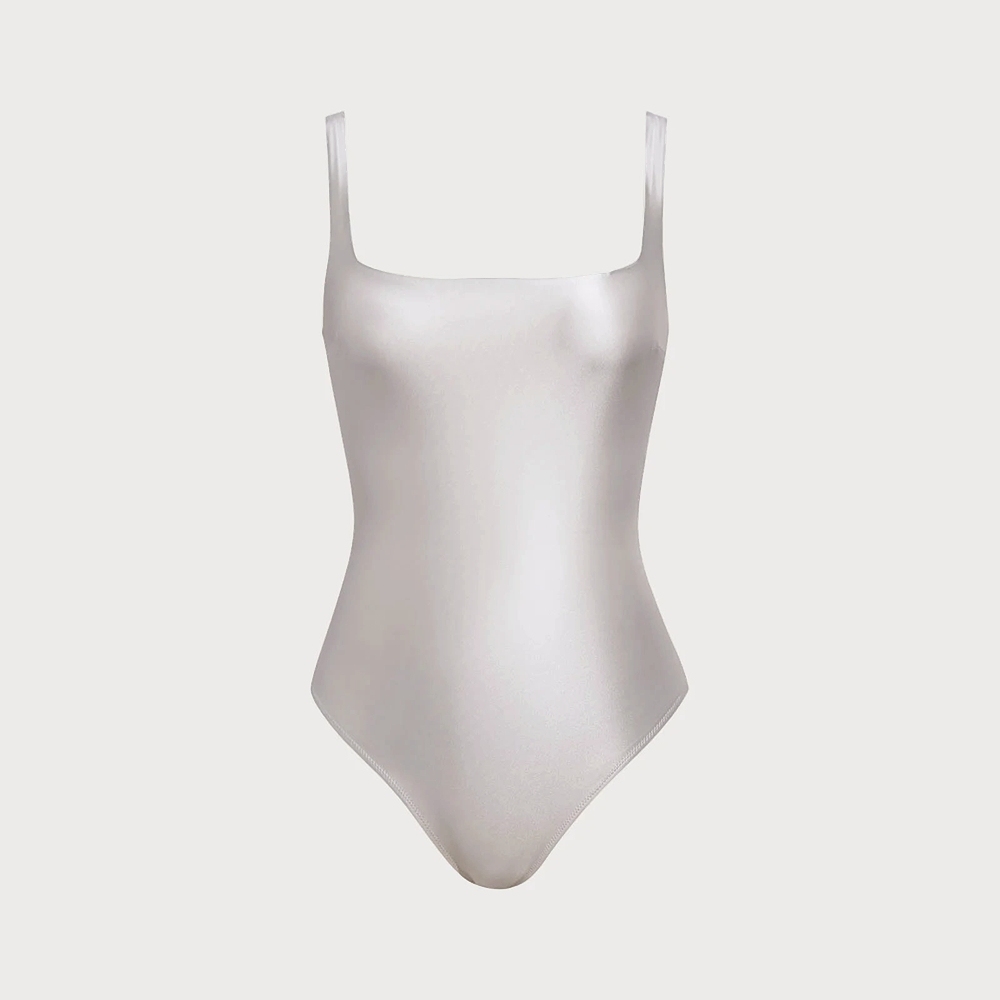 Minimalist One Piece Swimsuit with Crossback Straps and Mesh Detail